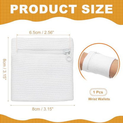 Wrist Wallet Wristband with Zipper, Cotton Wrist SweatBands Sports Absorb Sweat - color: White