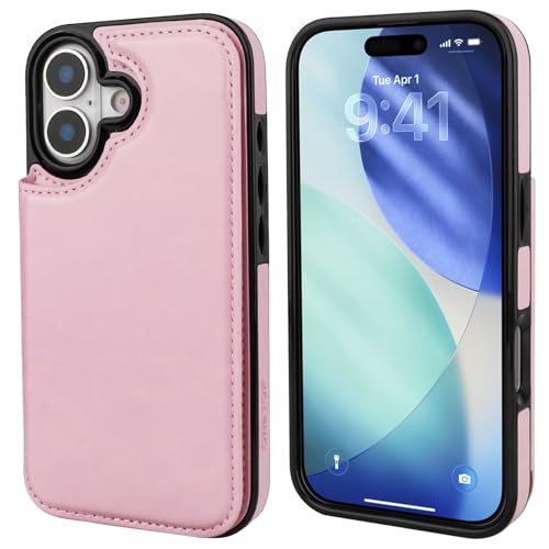 ONETOP for iPhone 17 Wallet Case with Credit Card Holder,Pink | Kickstand,ID/Cash Holder,Case Wallet with Card Slots,Double Magnetic Clasp,Durable PU Leather Shockproof Cover for Women Men - color: Pink