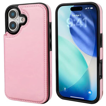 ONETOP for iPhone 17 Wallet Case with Credit Card Holder,Pink | Kickstand,ID/Cash Holder,Case Wallet with Card Slots,Double Magnetic Clasp,Durable PU Leather Shockproof Cover for Women Men - color: Pink