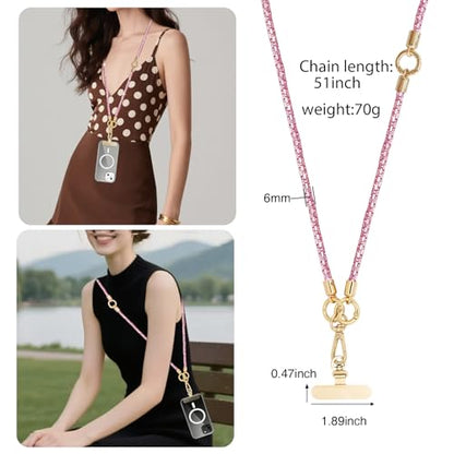 Crystal Phone Lanyard Crossbody Adjustable Rhinestone Anti-Theft Phone Strap Crossbody Cell Phone Neck Strap for Women - color: Pink