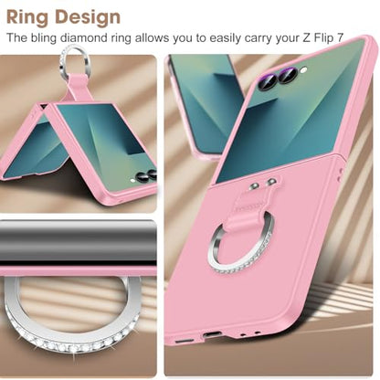 Z Flip 7 Case for Samsung Galaxy Z Flip7 5G, Ring Case for Women Silky Touch Slim Hard PC Matte Back Cover Ultra Thin Z Flip 7 Phone Case Anti-Scratch Protective Cases for Samsung Z Flip 7 5G (Rose) - color: Rose