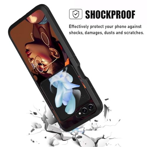 for Samsung Galaxy Z Flip 5 Case, Heavy Duty Dual Layer Hybrid Military Grade Shockproof Drop Folding Protective Cover for Samsung Galaxy Z Flip 5 5G 2023, African American Girl - color: African American Girl
