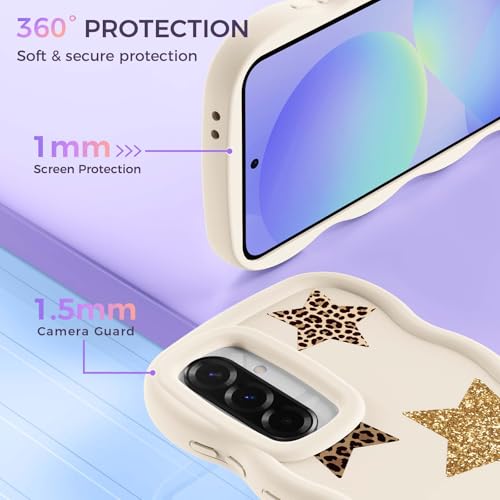 for Galaxy A36 Phone Case, Wavy Soft TPU, White-Leopard Star | Wavy Frame Design, Soft Slim TPU, Full Camera Lens Protection, Shockproof Phone Cover - color: White-Leopard Star, size: Samsung A36