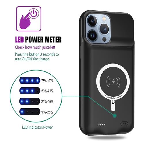 Battery Charging Case for iPhone 13 Pro Max, 12000mAh High Capacity Portable Rechargeable Battery Case Qi Wireless Charging with iPhone 13 Pro Max (6.7 inch) Extended Battery Charger Cover(Black) - size: iPhone 13 Pro Max