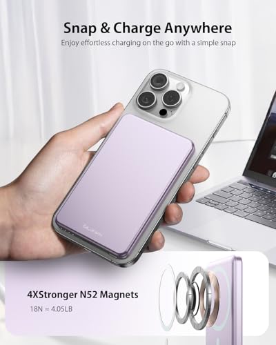 [0.3" Ultra Slim] [Alloy-Made] ULiXWH for Magsafe Portable Charger iPhone - color: Purple