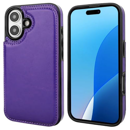 ONETOP for iPhone 16 Wallet Case with Credit Card Holder,Purple | Kickstand,ID/Cash Holder,Case Wallet with Card Slots,Double Magnetic Clasp,Durable PU Leather Shockproof Cover for Women Men - color: Purple