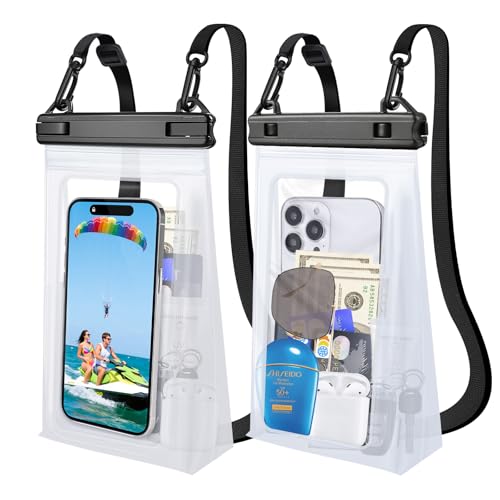 2 Pack Large Waterproof Phone Pouch Floating, Waterproof Phone Case for iPhone 16 15 14 13 Pro Max Galaxy S25 S24 All Devices, IPX8 Double Sealing, Water Proof Bag for Beach Water Park - color: White+White