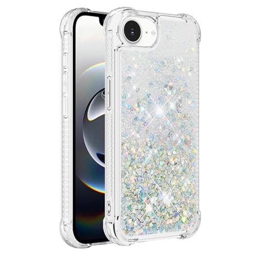 Bling Glitter Case for Apple iPhone 16e.Liquid Sliver | Soft TPU Sparkly Flowing Liquid Floating Clear Case for Women Girls Cover for Apple iPhone 16e - color: Silver