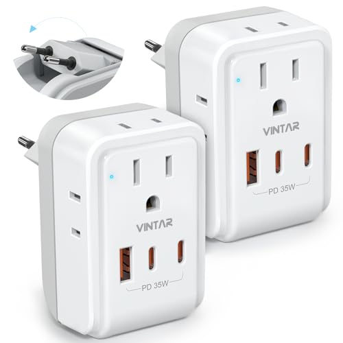 VINTAR 2 Pack European Travel Plug Adapter, PD 35W Type C Foldable Plug - style: 35W-Type C - Most of Europe