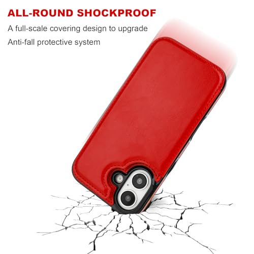 ONETOP for iPhone 16 Wallet Case with Credit Card Holder,Red | Kickstand,ID/Cash Holder,Case Wallet with Card Slots,Double Magnetic Clasp,Durable PU Leather Shockproof Cover for Women Men - color: Red
