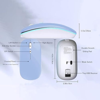 WREANU Wireless Bluetooth Mouse, Rechargeable Laptop Mice, Blue - color: Blue