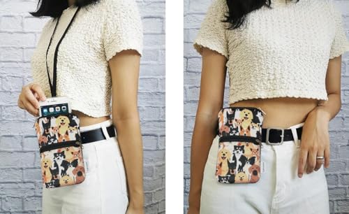 Tainada 2-Zip Neck Phone Pocket Bag w/Belt Loop (Doodle Dogs Style 1) | For Men/Women; Water-resistant neoprene pouch, shockproof, lightweight, w/carabiner; Compatible with most of smartphones - color: Mosaic Pattern 1