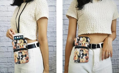 Tainada 2-Zip Neck Phone Pocket Bag w/Belt Loop (Doodle Dogs Style 1) | For Men/Women; Water-resistant neoprene pouch, shockproof, lightweight, w/carabiner; Compatible with most of smartphones - color: Mosaic Pattern 1