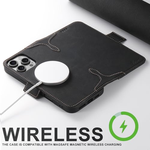 SINIANL iPhone 16 Plus Wallet Case - MagSafe Compatible, Leather Folio Cover with Card Slots and Kickstand - Black - color: MagSafe - Black, size: For iPhone 16 Plus
