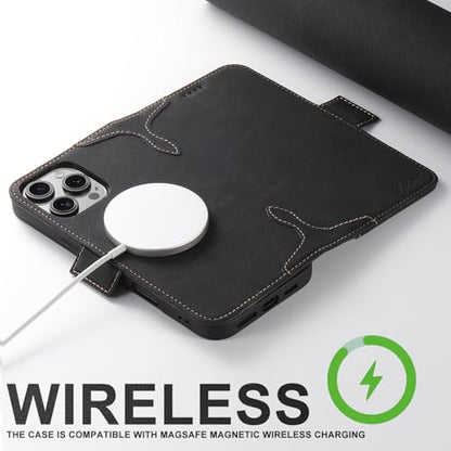 SINIANL iPhone 16 Plus Wallet Case - MagSafe Compatible, Leather Folio Cover with Card Slots and Kickstand - Black - color: MagSafe - Black, size: For iPhone 16 Plus
