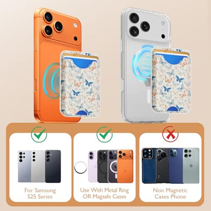 Compatible with Magsafe Wallet Magnetic Card Holder - Butterfly Phone Wallets for Women Teen Girls Cute for iPhone 17/16/15/14/13/12 Series Slim for Apple Mag RFID Magnet,Fit 3 Cards - color: Butterfly