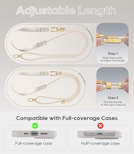 Phone Lanyard Crossbody with Phone Tabs, Adjustable Cellphone Lanyard with Skin-Friendly Neckband and Metal Carabiner - color: 1-stone