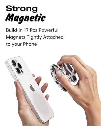 Svanove Magnetic Phone Grip Compatible with Magsafe Phone Grip Holder, Collapsible Cow Print Mag Safe Cellphone Grips Kickstand, Cute Trendy Animal Pattern Stand for iPhone Samsung Android, Black - color: Cow Blcak