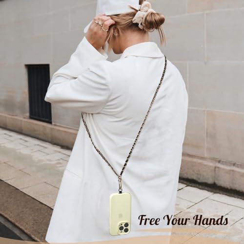 TiMOVO Phone Lanyard Metal Chain Crossbody, Gold & Black - color: Black, size: Standard