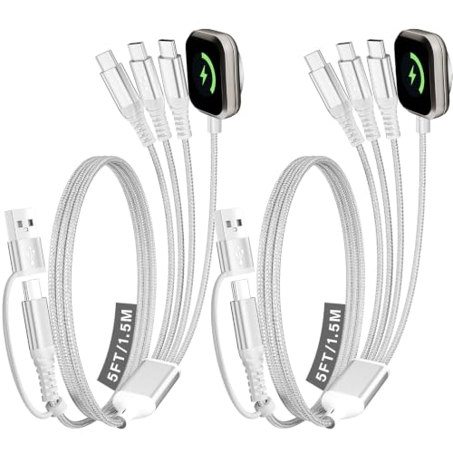 3 USB C Multi Charging Cable for Phone iWatch Charger/Car Travel Essentials - color: Silver-White, size: 2Pack5FT