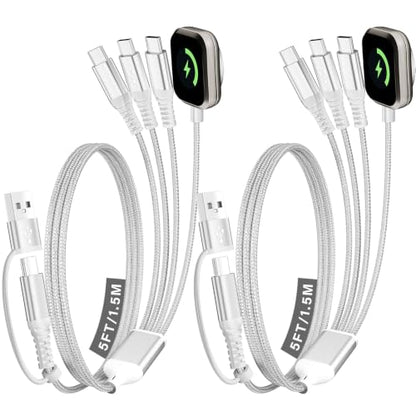 3 USB C Multi Charging Cable for Phone iWatch Charger/Car Travel Essentials - color: Silver-White, size: 2Pack5FT