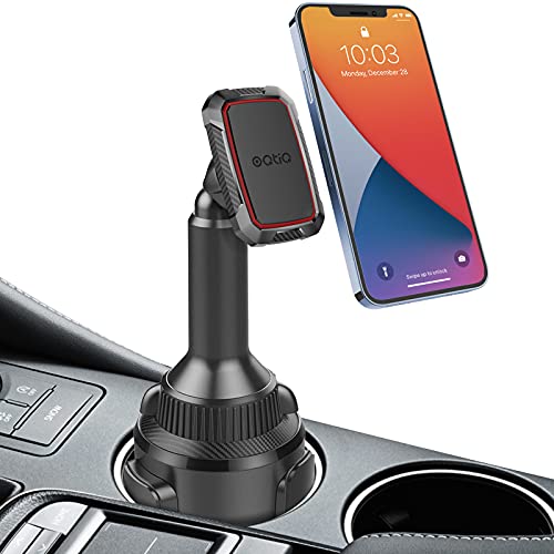 OQTIQ Magnetic Phone Cup Holder for Car - Adjustable Height & Multi-Angle - One-Hand Operation - Compatible with Samsung, Google, & More - Black, Not for MagSafe - color: Black & Red-Magnetic