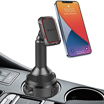 OQTIQ Magnetic Phone Cup Holder for Car - Adjustable Height & Multi-Angle - One-Hand Operation - Compatible with Samsung, Google, & More - Black, Not for MagSafe - color: Black & Red-Magnetic