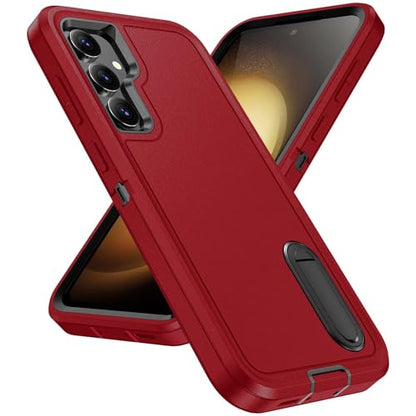 for Samsung Galaxy S23 FE Case with Kickstand Case 3-Layer Military Grade Protective Case Cover Silicone Heavy Duty Rugged Shockproof for Galaxy S23 FE Phone Case (Red+Black) - color: Red+Black