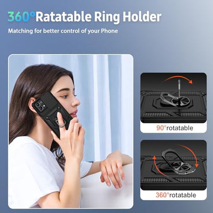 Vinve for Moto G Stylus 5G 2023 Case [Not Fit 4G Version] Slide Lens Cover, HD Screen Protector, Military Grade Drop Protection, Magnetic Rotated Ring Holder Kickstand Protective Phone Case (Black) - color: Black ,Military Grade 2nd gen.