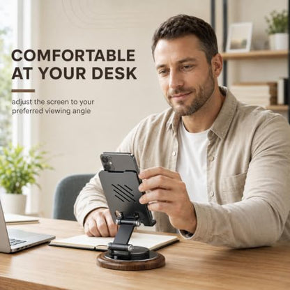 Desktop Phone Stand Foldable Wood Grain（Black）