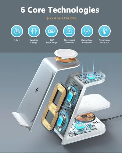 15W Fast Wireless Charging Station,Compact Size, Dual Coil Multi-Angle Charging Compact Size, for Galaxy Phone/Watch/Buds(Silver)