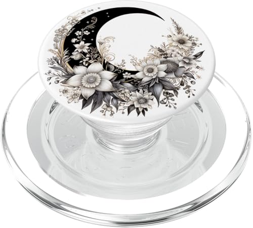 Crescent Moon And Flowers Floral Moon PopSockets PopGrip for MagSafe - style: Magnetic PopGrip