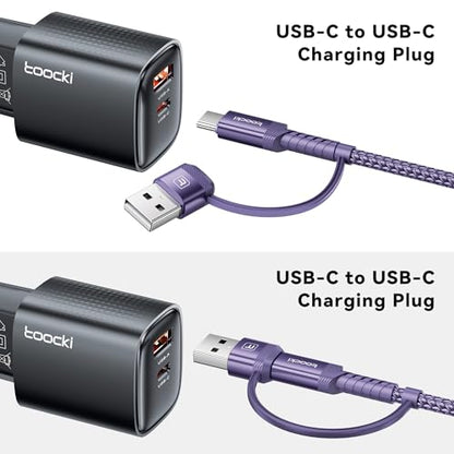 240W USB C to USB C Cable 10FT 2Pack, 2-in-1 Right Angle, Fast Charging - color: Purple