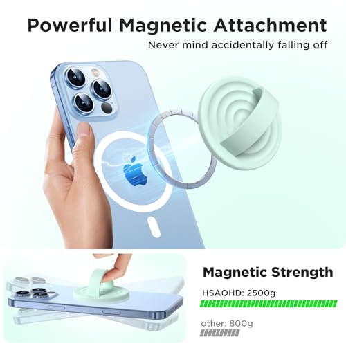 Upgraded Magnetic Phone Grip, Liquid Silicone Soft and Portable, Removable Finger Loop Ring Grip Holder for iPhone, Strong Magnetic Attraction, Compatible with MagSafe Phone Case, Mint Green - color: Mint Green