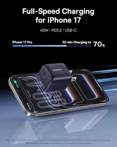 Baseus 45W USB C Charger Block, 2 Pack Super Fast Charger with USB-C Cable for iPhone 16/15 Series, iPad, Galaxy S24 Ultra and More Series - color: 45W Black