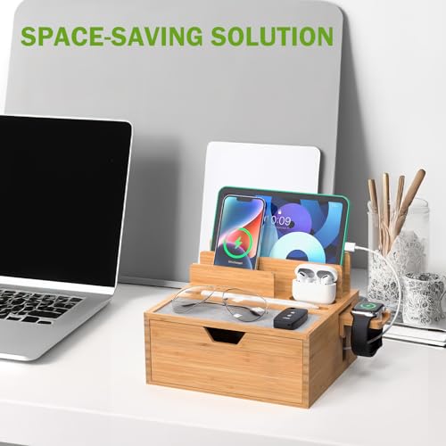 Pezin & Hulin Bamboo Charging Station with Power Charger & Cables-Black - color: #1 Bamboo (With Charger)