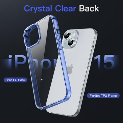 JETech Case for iPhone 15, Anti-Yellowing, Dark Blue | Shockproof Protection, Scratch Resistant Hard PC Back, Durable Transparent TPU Bumper - color: Dark Blue, size: iPhone 15
