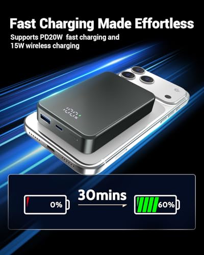 Magnetic Portable Charger for Magsafe Power Bank, 26800mAh 20W PD Large Capacity Aluminum Alloy USB-C in&Out Wireless Fast Charging Battery Pack for iPhone 17Pro Max/16/15/14/13/12 Series, Gray - color: Gray