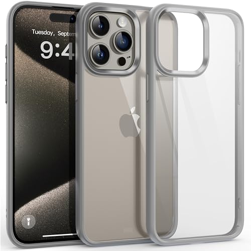 Supdeal Shockproof Clear Case for iPhone 15 Pro, [Not Yellowing] [10FT Military Drop Protection] Hard Clear Back Silicone Edge Four Corner Airbags Drop Protection Phone Cover, 6.1 inch, Grey - color: Grey, size: iPhone 15 Pro