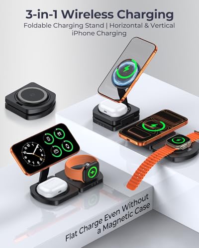 Foldable 3-in-1 Wireless Charging Station for iPhone, Magsafe Stand - color: Apple Grey