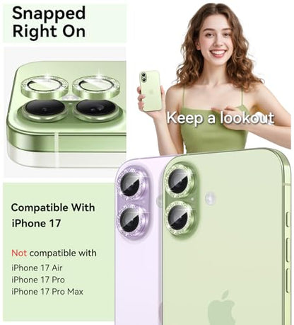 Matekxy for iPhone 17 Camera Lens Protector Glitter Individual Cover - color: Sage