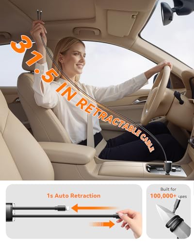 SUPERONE 90W Retractable Car Charger with Dual Cables Car Phone Charger - color: Black