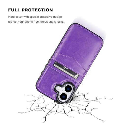 KIHUWEY for iPhone 17 Wallet Case Card Holder Kickstand, Dark Purple | Credit Card Slots, PU Leather, Magnetic Clasp, Flip Heavy Duty Protection Cover for Men and Women - color: Dark Purple