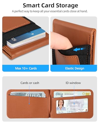 For Magsafe Wallet Stand, 10 Cards Holder, Strongest Magnetic Wallet | Leather Magnetic Phone Wallet for iPhone 17/16/15/14/13/12 Series, ID Window, 4 Card Slot, RFID Blocking, Brown - color: Brown