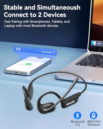 Open Ear Headphones with Mic, Bluetooth Headset with AI Noise Cancellation Microphone Air Conduction Headphones Bluetooth 5.4 Wireless Headset with Mic for Work Call Meeting Driving Sports（Black）