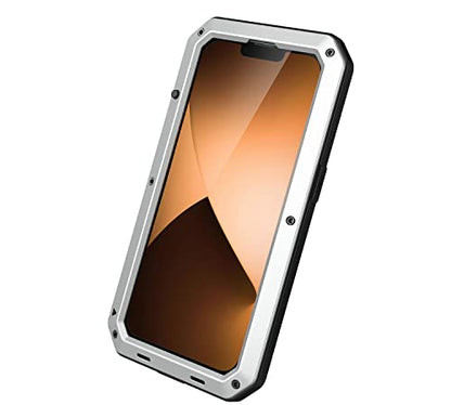 for iPhone 14 Pro Max Case,360 Full Body Protective Heavy Duty Shockproof Tough Armour Aluminum Metal Case with Silicone Built-in Screen Protector for iPhone 14 Pro Max 6.7" - Silver - color: Silver