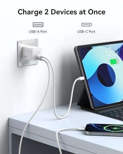 USB C Wall Charger Block 33W, Dual Port GaN PD3.0 Power Adapter Fast Type C Charging Block Foldable Plug Compatible with iPhone 17/Pro/Pro Max/17 Air/16/16 Plus/15/14/13/12, Galaxy, iPad, Airpods