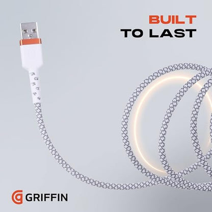 Griffin Lightning to USB-A Cable, Ultra-Durable Fast Charging Lightning Cable with 48 Spindle Braiding, Aluminum Heads, and 30,000 Bend Strength