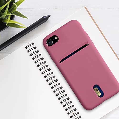 kwmobile Case Compatible with Apple iPhone SE (2022) / iPhone SE (2020) / iPhone 8 / iPhone 7 - Soft TPU Phone Cover with Card Holder and Silicone Finish - Dark Rose - color: Dark Rose