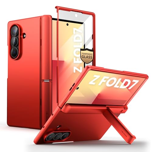 i-Blason for Samsung Galaxy Z Fold 7 Case MagSafe with Stand [9H+ Tempered Glass Screen Protector] [Hinge Protection] Wireless Charging Full-Body Protective Kickstand Case for Z Fold 7 (Red) - color: Red